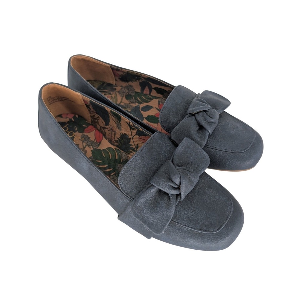 b.o.c. Born Paisley Bow Flat Loafers Womens 8.5M Slate Blue Square Toe Preppy